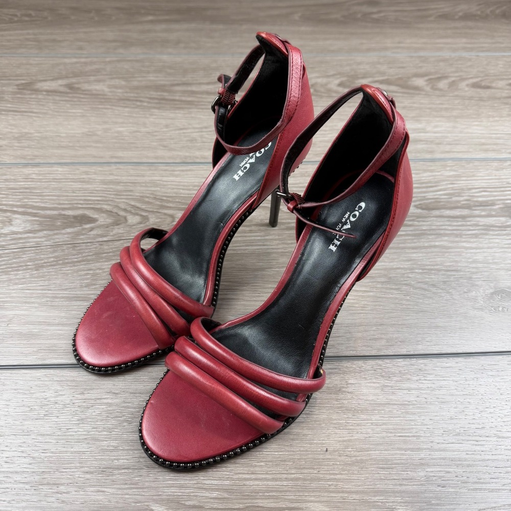 Coach Womens Iliana Sandal Padded Straps Bead Trim Red 8B
